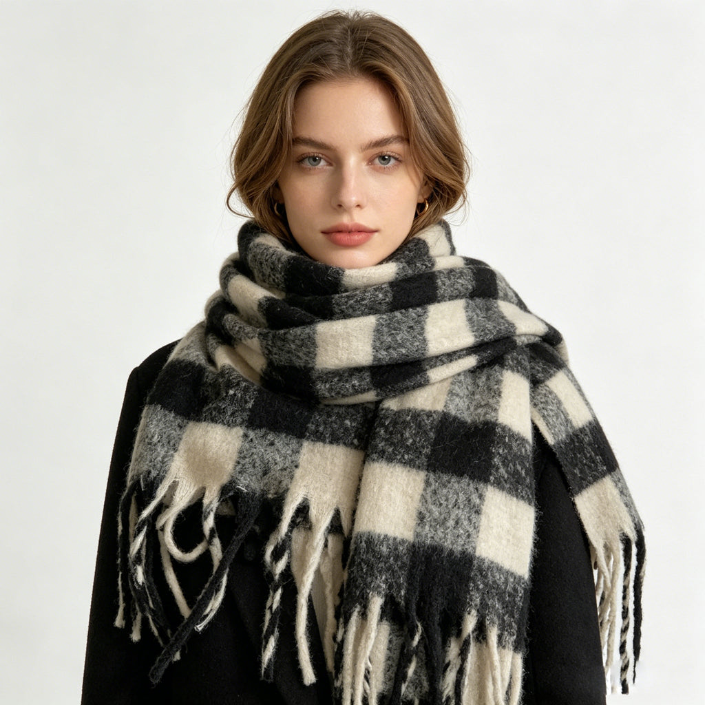 Classic Plaid Tassel Winter Scarf