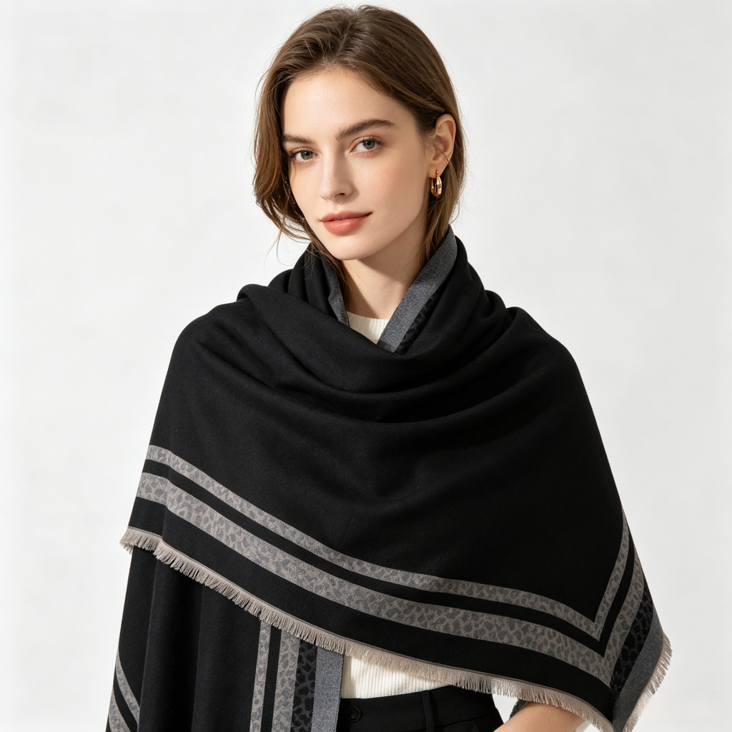 Leopard Accent Jacquard Winter Scarf