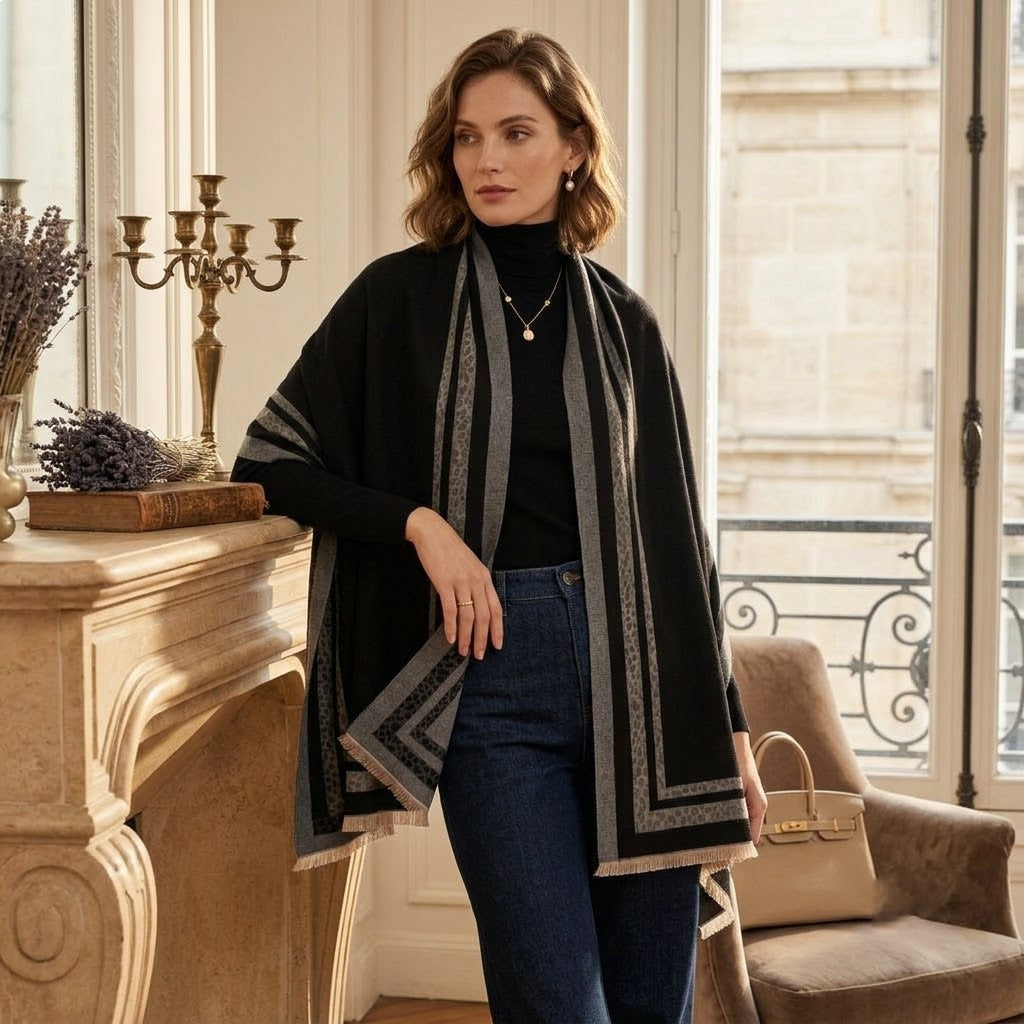 Leopard Accent Jacquard Winter Scarf
